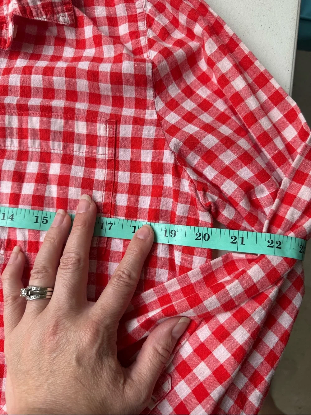 J Crew XL Red Gingham Boy Cut Button Down Shirt